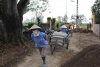 Người dân thôn Chùa (xã Chí Hoà, huyện Hưng Hà) nhận xi măng hỗ trợ để làm đường liên thôn.