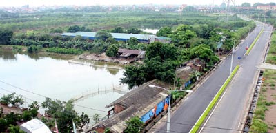 Một góc vùng chuyên canh phát triển kinh tế nuôi trồng của xã Mễ Sở (huyện Văn Giang), một trong 20 xã điểm xây dựng nông thôn mới giai đoạn 2011 - 2020.  Ảnh: Đình Huệ - TTXVN